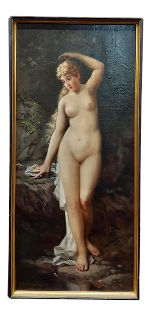 Charles Grant Beauregard -Nude Female in the Outdoors-19th Century Oil Painting