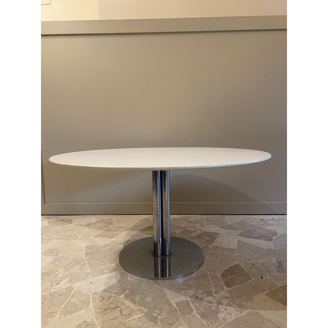 Wood Round Table with Chromed Steel Base and White Lacquered Top, Italy, 1960s For Sale - Image 7 of 8