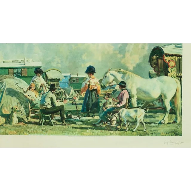 Classic litho equestrian print by Sir Alfred Munnings (pencil signed LR) tilted, 'Gypsy Caravan' published by Frost & Reed...