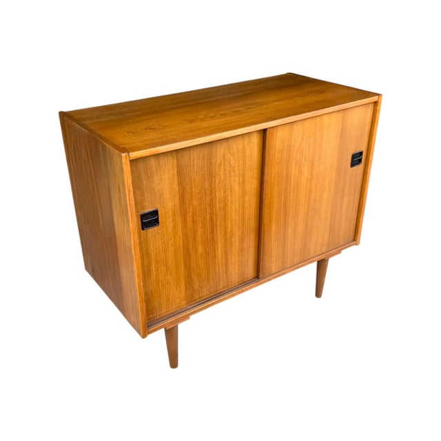 Vintage Danish Modern Teak Bar Cabinet With Sliding Doors For Sale - Image 13 of 14