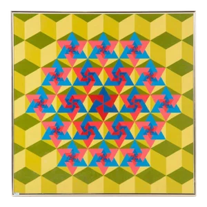 Yakov Kaszemacher, Israeli 1970s OP Art Kabbala Painting "Jerusalem, 5732" (Star of David) Judaica, 1972