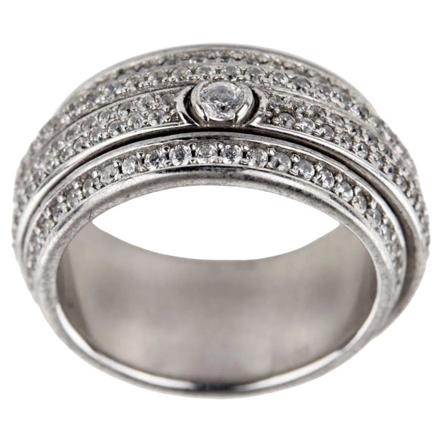 White Metal Ring with Swarovski Crystals For Sale