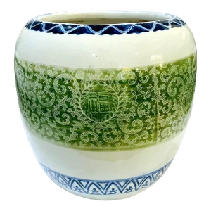 Antique Japanese Hibachi Cachepot Planter - Green Border