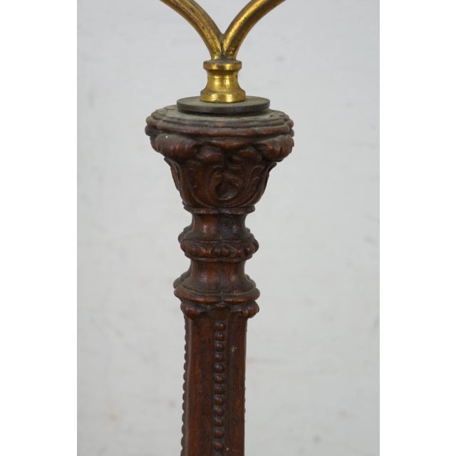 Brown Mid 20th Century European Carved Oak Baroque Acanthus Leaf Candlestick Table Lamp For Sale - Image 8 of 11
