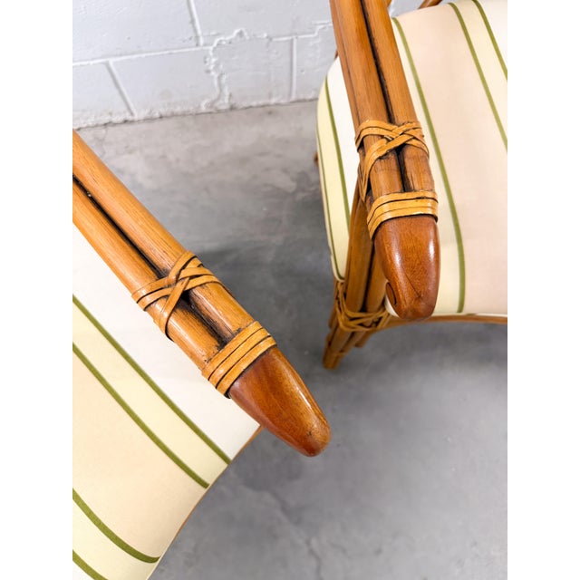 Set of 4 Coastal Palm Beach Style Bamboo and Mahogany Arm Chairs For Sale - Image 11 of 16