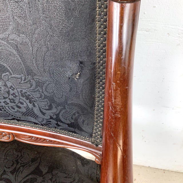 Antique Empire Style Mahogany Armchair With Black Damask Upholstery For Sale - Image 12 of 12