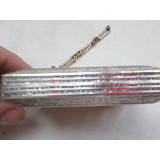 Metal 1920s Antique R & G Co Belais Guilloche 14k White Gold Front Sterling Compact For Sale - Image 7 of 12