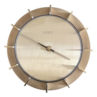 Hollywood Regency Minimalist Brass Wall Clock from Kienzle, Germany, 1960s For Sale
