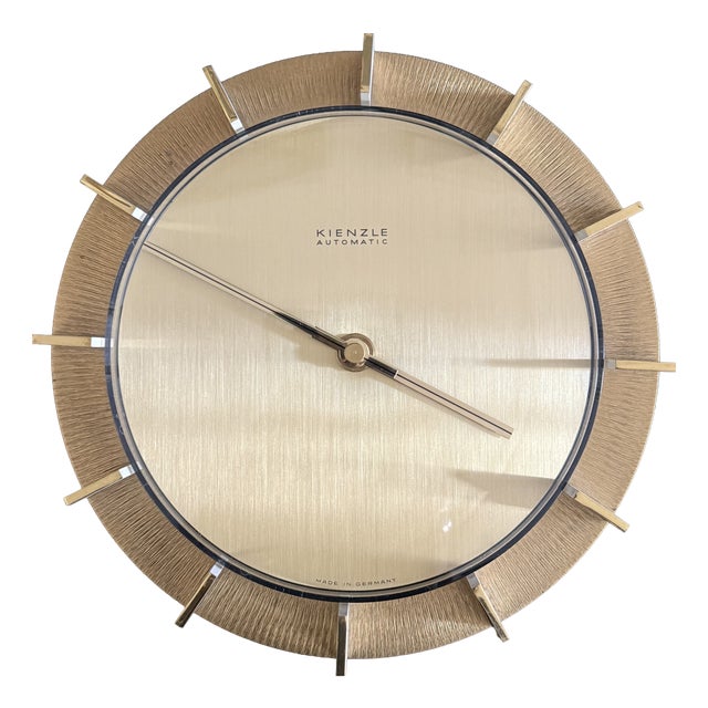 Hollywood Regency Minimalist Brass Wall Clock from Kienzle, Germany, 1960s For Sale