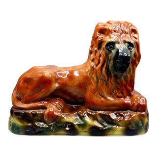 19th-Century English Staffordshire Lion Statue For Sale