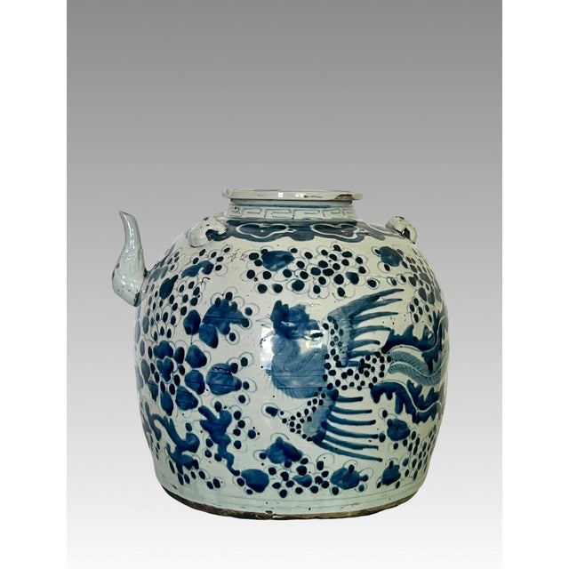 Late 19th Century Rare 19th. Century Large Chinese Blue and White Phoenix (Wine) Vessel / Pot For Sale - Image 5 of 14
