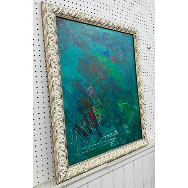 This listing is for a Modern Expressionist Abstract Painting. Featuring a vintage distressed white wood frame, original...