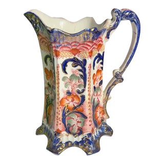 Late 19th Century Gold Lusterware Imari Palette English Soft Paste Pitcher For Sale