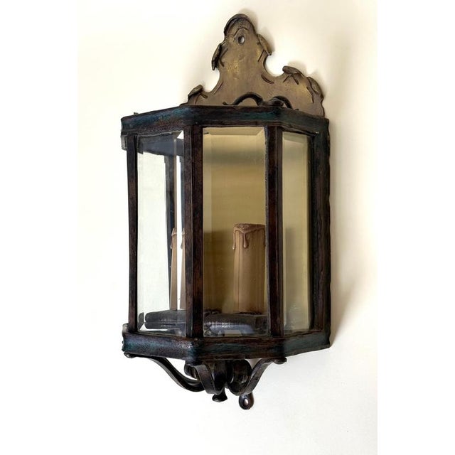 Louis XV Bronze Brass Wall Lanterns in Faceted Glass, Germany, 1970s, Set of 2 For Sale - Image 12 of 18