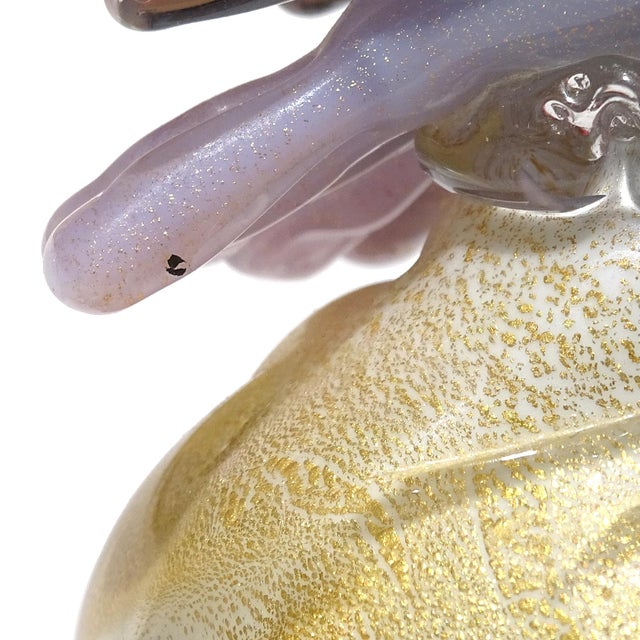 Gold Murano Vintage Blue Purple Gold Flecks Italian Art Glass Baby Bird Figurine Paperweight on Base For Sale - Image 8 of 9