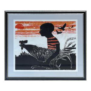 Mid 20th Century African-American Walter Henry Williams Print "Fighting Cock #3"