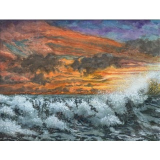 Sunrise Surf Watercolor Painting For Sale