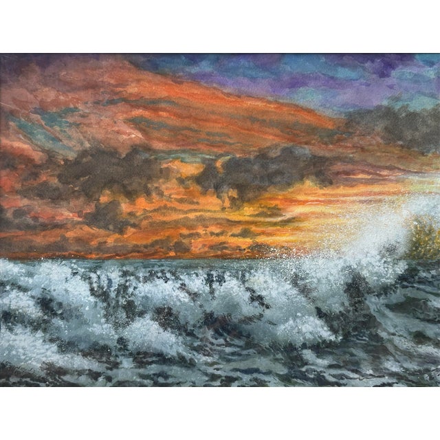 Sunrise Surf Watercolor Painting For Sale