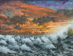 Sunrise Surf Watercolor Painting