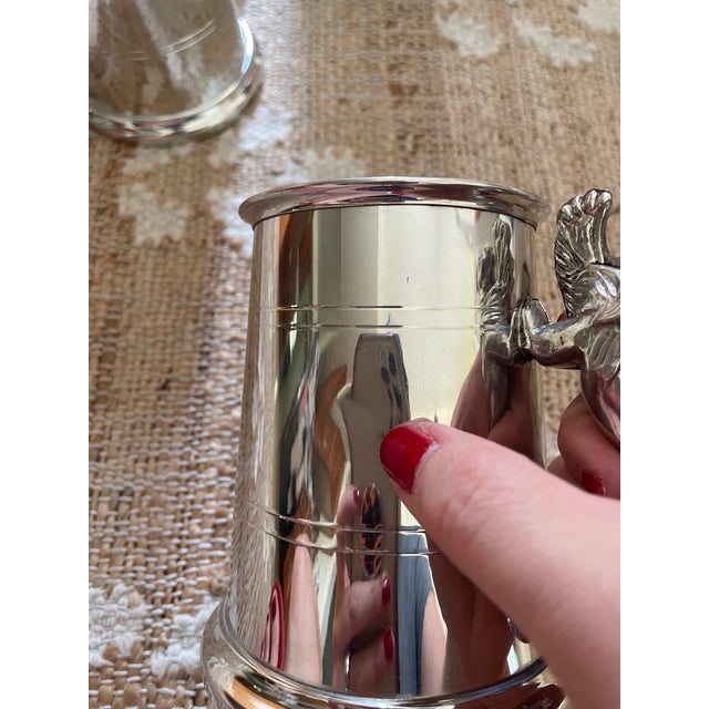 1990s Lion Handle One Pint Pewter Tankard Mugs Handmade in Sheffield England - Set of 6 For Sale - Image 9 of 12