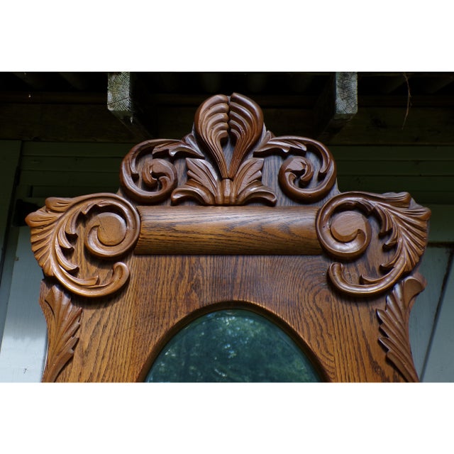 Antique Arts & Crafts Solid Oak Hall Tree Entry Bench Beveled Mirror Coat Rack For Sale - Image 11 of 14