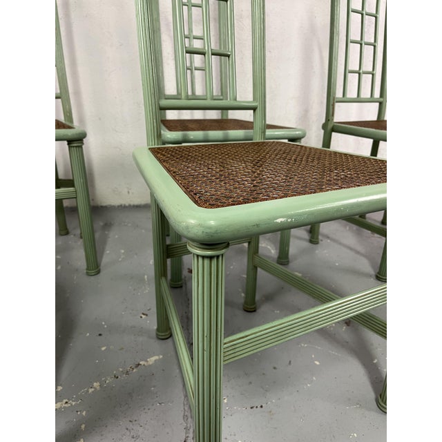 1970s Italian Chairs in Green Wood and Vienna Straw, 1980s, Set of 6 For Sale - Image 5 of 9