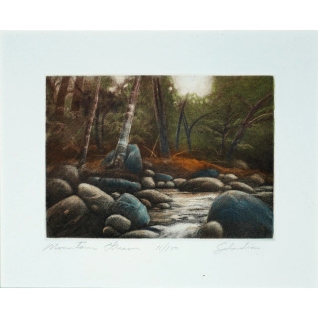 1980s Mountain Stream Landscape Mezzotint by Tony Saladino For Sale - Image 4 of 5