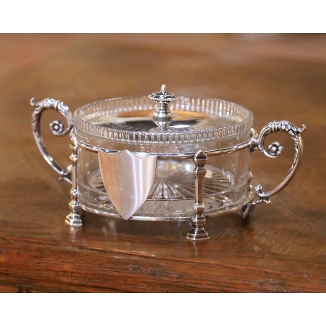 Late 19th Century 19th Century French Louis XVI Silver-Plated and Cut Crystal Sugar or Candy Bowl For Sale - Image 5 of 11