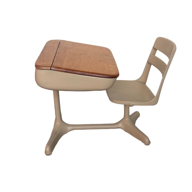 Metal 1940's American Seating Co. School Desk and Chair For Sale - Image 7 of 11