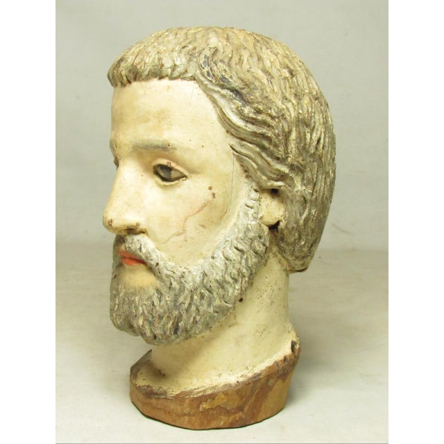 Antique Spanish Colonial Hand Carved Head of a Santo For Sale - Image 14 of 15