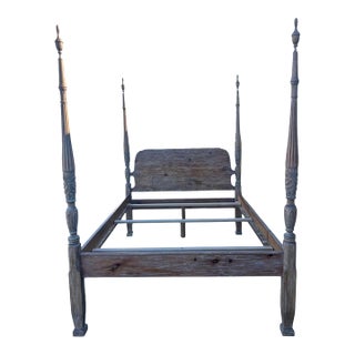Vintage Solid Wood Four-Poster Queen Bed Frame For Sale