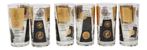1960s Gold Printed Presidential Coin Highball Barware Glasses - Set of 6