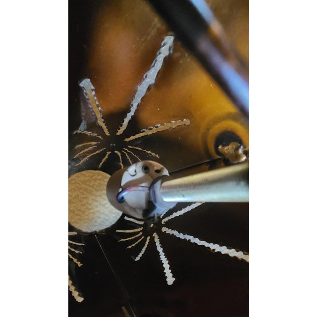 Copper Mid 20th Century Pair of Torch-Cut Brutalist Super Swag Brass Cylindrical Pendant Lights in the Manner of Tom Greene For Sale - Image 8 of 9