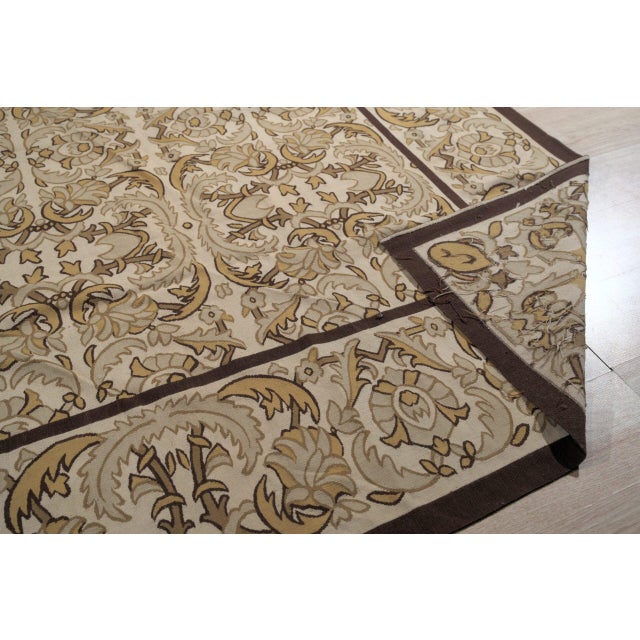 1980s 9x12 Vintage Aubusson Flat Weave Wool Rug, Beige Renaissance Scroll For Sale - Image 5 of 11