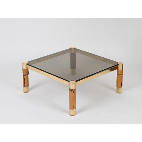 Italian Brass and Bamboo Coffee Table, 1970s For Sale - Image 3 of 14
