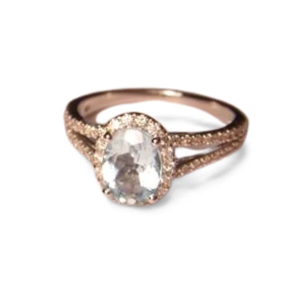 Traditional Late 20th Century 14K White Gold Aquamarine Diamond Engagement Ring Estate, Size 7.5 For Sale - Image 3 of 3
