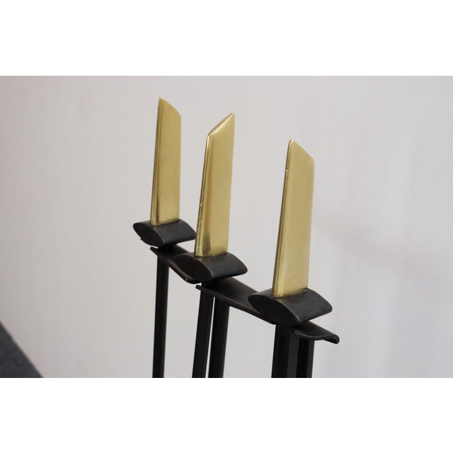 Mid-Century Modern Polished Brass and Iron Fireplace Tool Set by Donald Deskey For Sale - Image 14 of 18