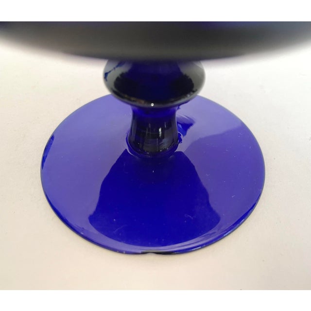 Mid-Century Modern Cobalt Blue Sculptural Stemmed Goblet Glasses, Set of 5 For Sale In Los Angeles - Image 6 of 7