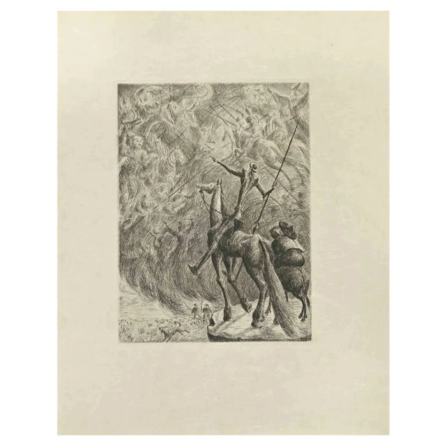 Wladyslaw Jahl, Don Quixote in Battle, Etching, 1951 For Sale