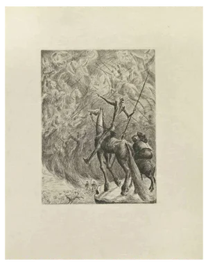 Wladyslaw Jahl, Don Quixote in Battle, Etching, 1951