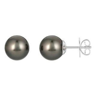 11 MM Tahitian Black Pearl Stud Earrings 14 Karat White Gold For Sale