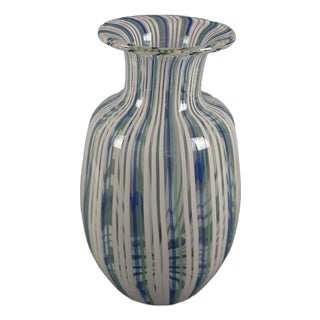 Blue, Green and White Murano Glass Vase by Colleoni, 1998 For Sale