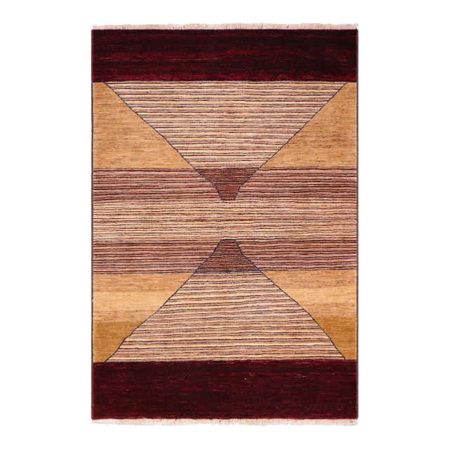 1990s Boho Chic Gabbeh Red/Brown Wool Rug - 4'11" X 7'1" For Sale