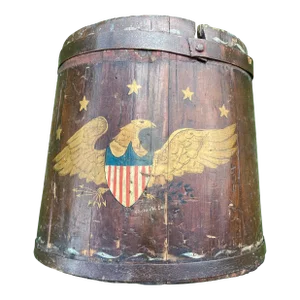 Antique 19th Century Hand Made Maple Sap Bucket Restored 1960's With Gold Leaf American Eagle by Chautauqua Artist Virginia Dean