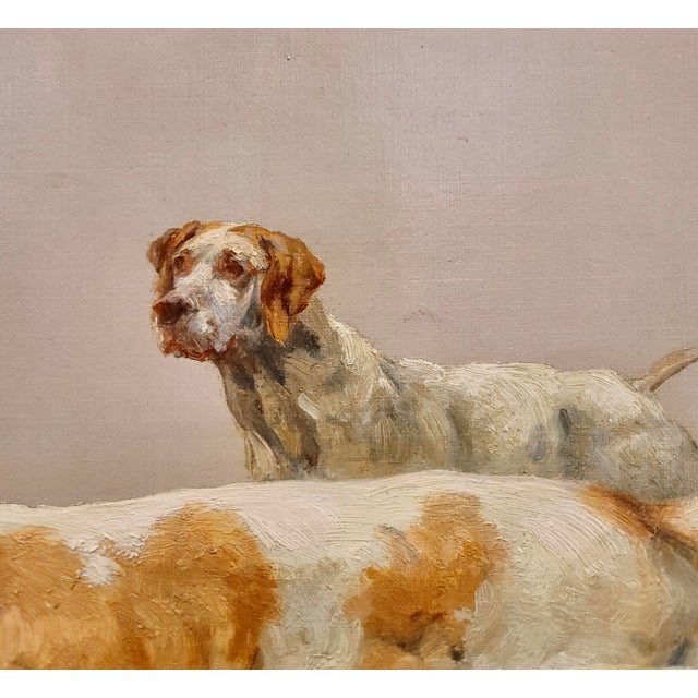 Textile Maud Earl -Study of Two Pointers on Point in a Field -1907 Oil Painting -Two Dogs For Sale - Image 7 of 12