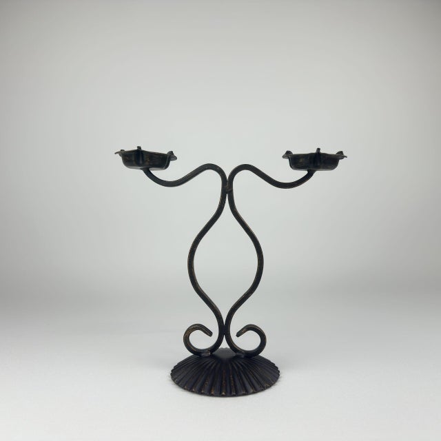 Rustic Libby Candlestick | Handcrafted Dual-Arm Metal Candle Holder for Elegant Decor For Sale - Image 3 of 7