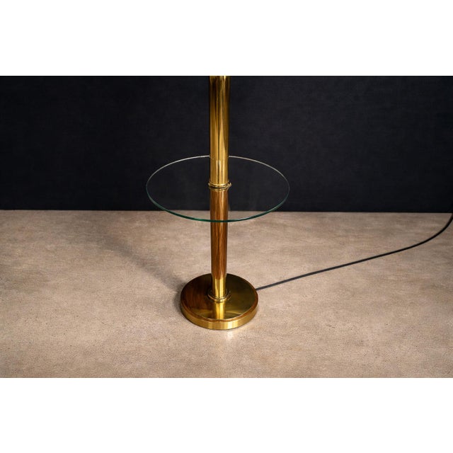 1960s Mid-Century Modern Brass Floor Lamp with Integrated Glass Shelf and Pleated Shade, Italy, 1960s - Lot 902 For Sale - Image 5 of 11