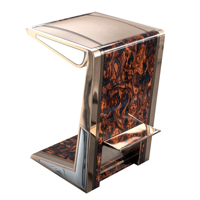 "Melagrana" Bar Stool With Burl Walnut, Stainless Steel and Bronze Bizimyer Furniture. Unmatched. Unrivalled. Designed by...
