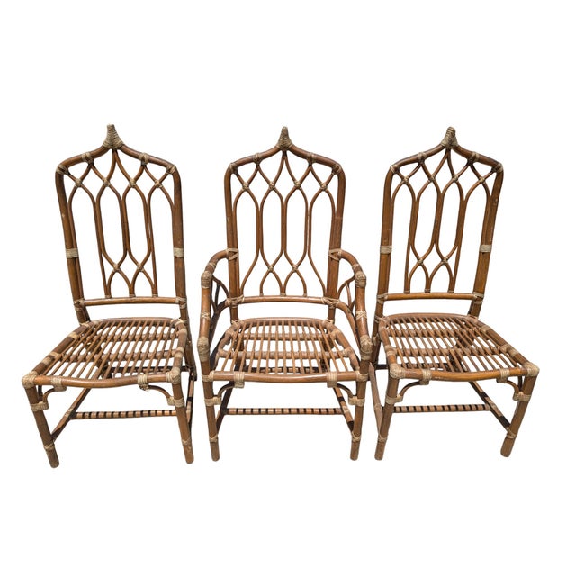 McGuire Set of 6 Vintage McGuire Rattan Dining Chairs For Sale - Image 4 of 7