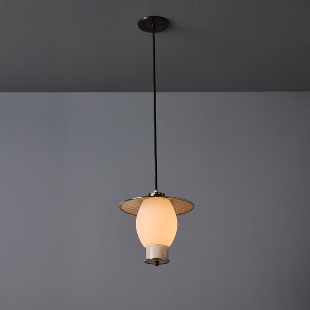 1950s Perforated Metal and Opaline Glass Pendant Attributed to Mathieu Matégot For Sale - Image 9 of 12
